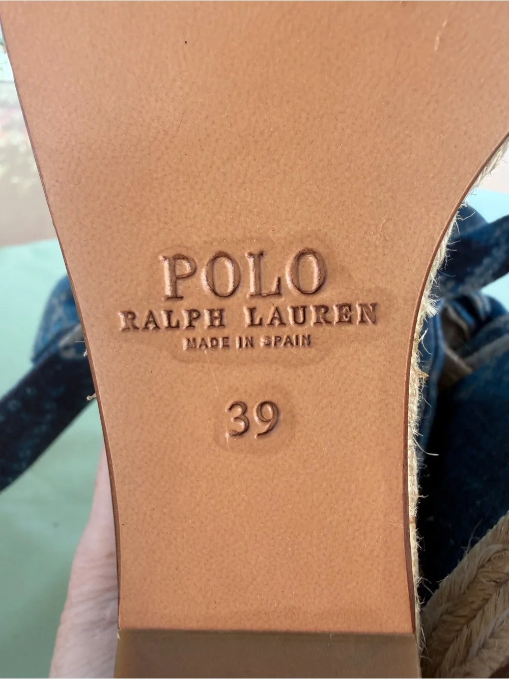 Polo by Ralph Lauren Blue Patterned Espadrille Wedge Sandals with Ankle Ties.